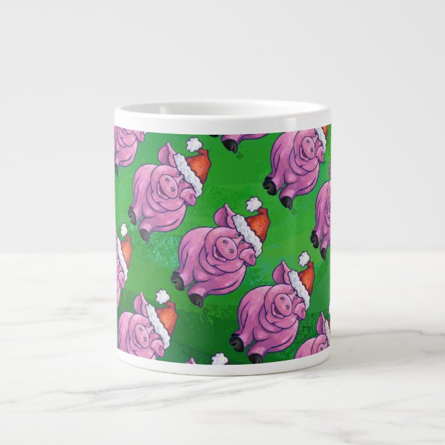 Helgdag i Gris i Santa Hat Mönster om Grönt Jumbo Mugg (Framsidan)