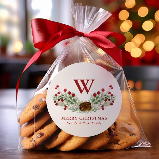 Helgdag i julklapp, Monogrammed Runt Klistermärke (Skapare uppladdad)