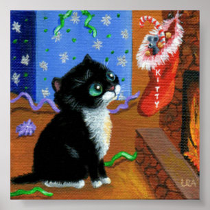 Helgdag i julklat, svart Tuxedo Kitten Poster