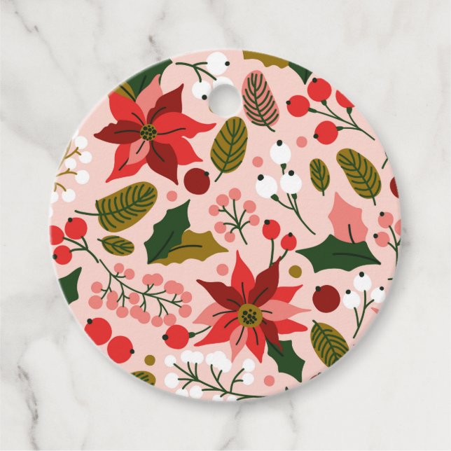 Helgdag i Poinsettia vintertid Gåvor Etiketter (Framsida)