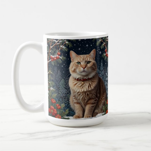Helgdag i vintergröna i Cute jul kattunge Kaffemugg (Vänster)