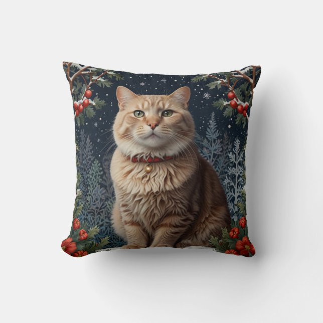 Helgdag i vintergröna i Cute jul kattunge Kudde (Framsida)