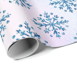 Helgdag - Ice Blue Snöflingor Iridescent Faux Foil Presentpapper