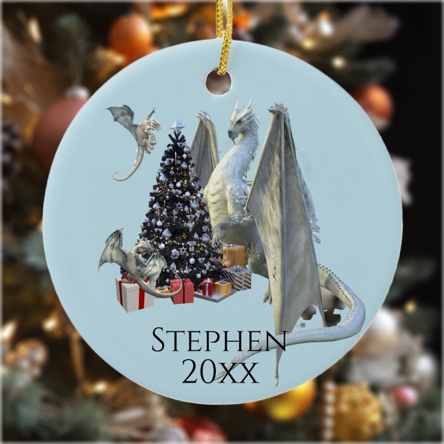 Helgdag Ice Dragon med Spädbarn Julgransprydnad Keramik (Skapare uppladdad)