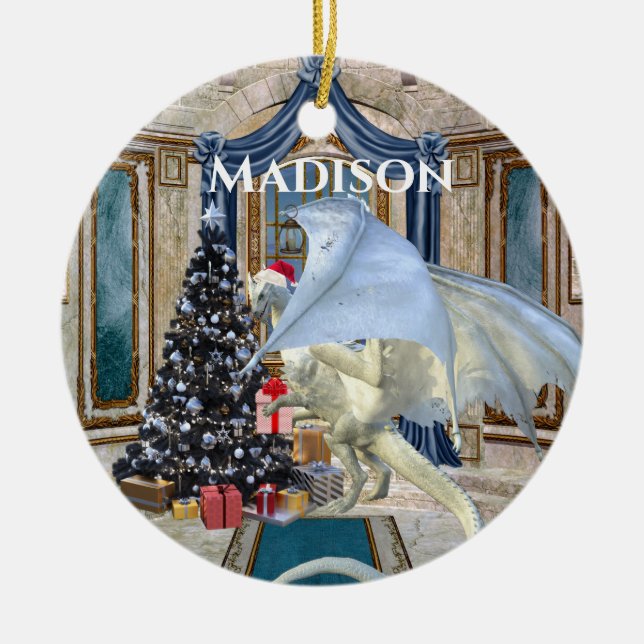 Helgdag Ice Winter Dragon Julgransprydnad Keramik (Framsidan)