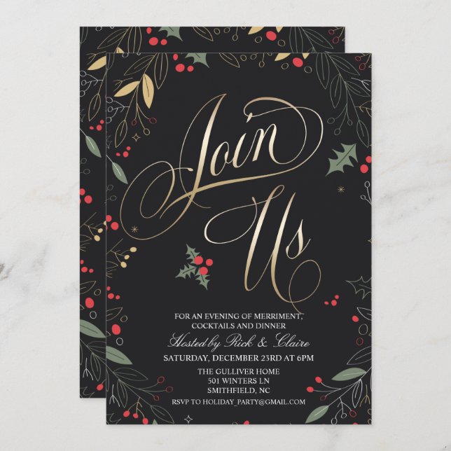 Helgdag inbjudan till julfest (Fram/baksida)