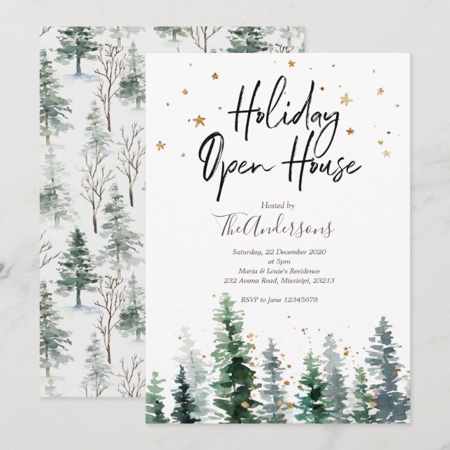 Helgdag inbjudan till Open House-julfest (Fram/baksida)