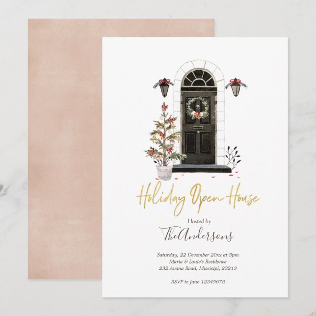 Helgdag inbjudan till Open House-julfest (Fram/baksida)