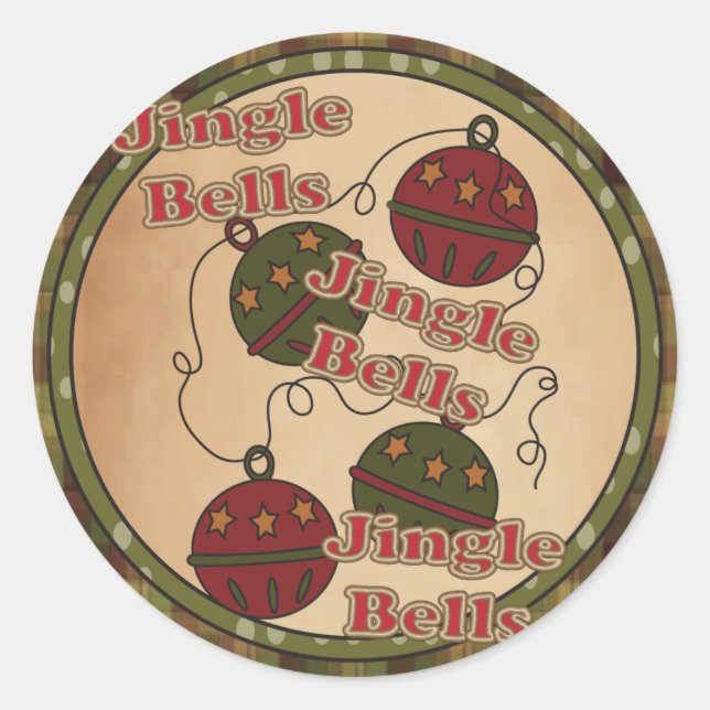 Helgdag Jingle Bell Stickers Runt Klistermärke (Framsida)