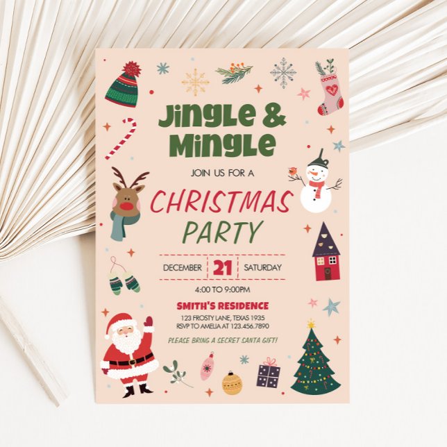 Helgdag Jingle och Mingle Cute God Jul Party Inbjudningar (Jingle and Mingle Cute Holiday Christmas Party Invitation)
