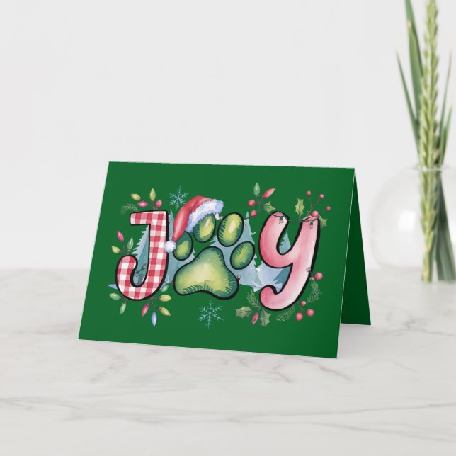 Helgdag Joy Pet Tass God jul Card-Grönt Inbjudan (Framsida)