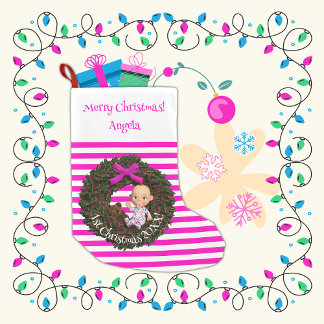 Helgdag Joy Stripe Keepsaki Flicka 1st Liten Julstrumpa