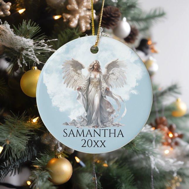 Helgdag jul Angel Monogram Julgransprydnad Keramik (Skapare uppladdad)