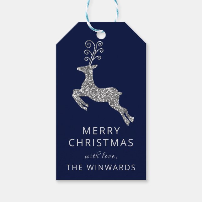 Helgdag jul Blue & Silver Glitter rener Presentetikett (Framsidan)