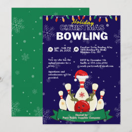 Helgdag jul Bowling Blue & Grönt Snö Party Inbjudningar