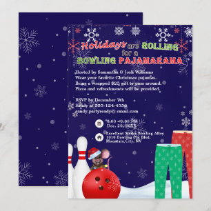Helgdag jul Bowling Pajama Pizza Party Blue Inbjudningar