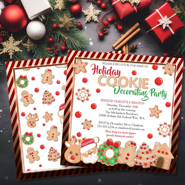 Helgdag jul Cookie Decoration Party Inbjudningar (Holiday Christmas Cookie Decorating Party Invitation)