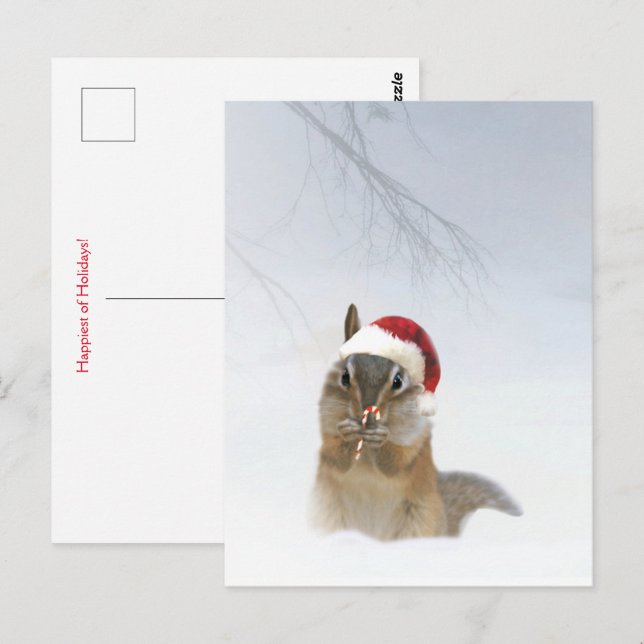Helgdag Jul Cute Chipmunk i Snö Vykort (Fram/baksida)
