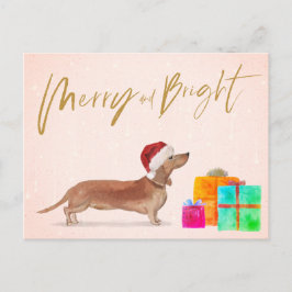 Helgdag jul Dachshund Hund Merry Bright Vykort