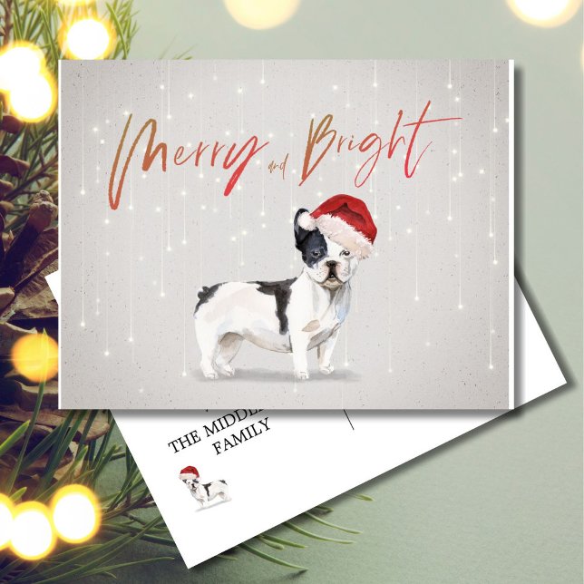 Helgdag jul French Bull Dog Merry Bright Vykort (Skapare uppladdad)