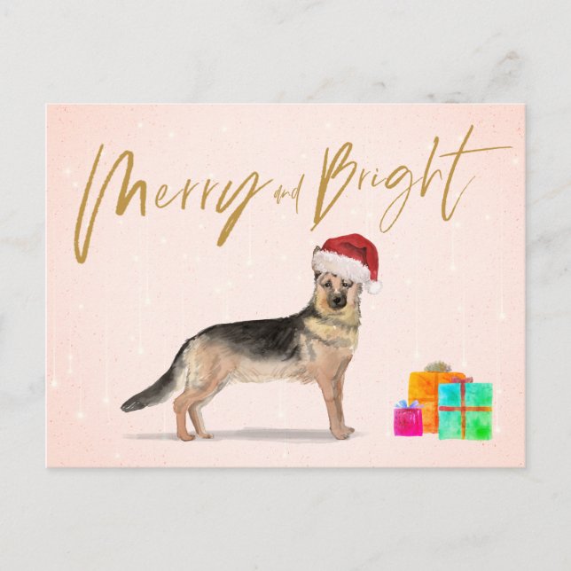 Helgdag jul German Shepherd Hund Merry Bright Vykort (Framsida)