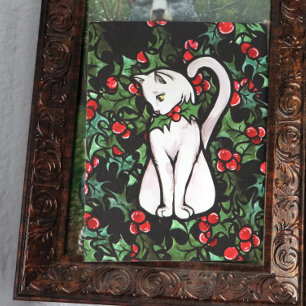 Helgdag jul Holly White Cat Helg Vykort