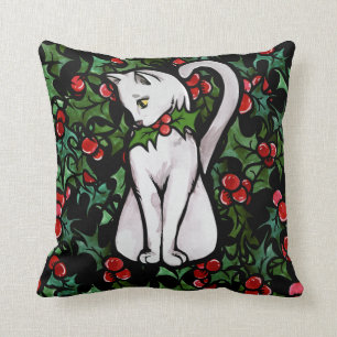 Helgdag jul Holly White Cat Kudde