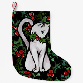 Helgdag jul Holly White Cat Liten Julstrumpa