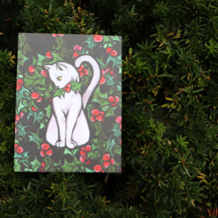 Helgdag jul Holly White Cat Vykort