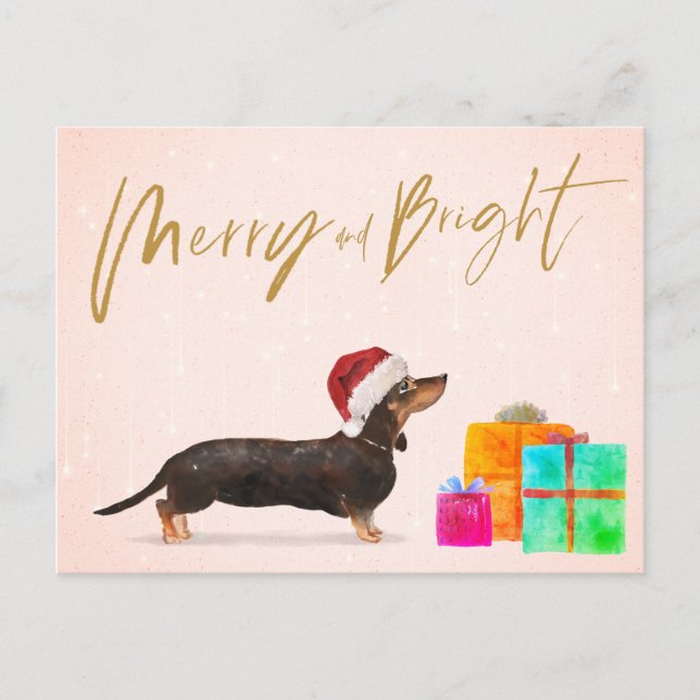 Helgdag jul Hund Dachshund Merry Bright Vykort (Framsida)