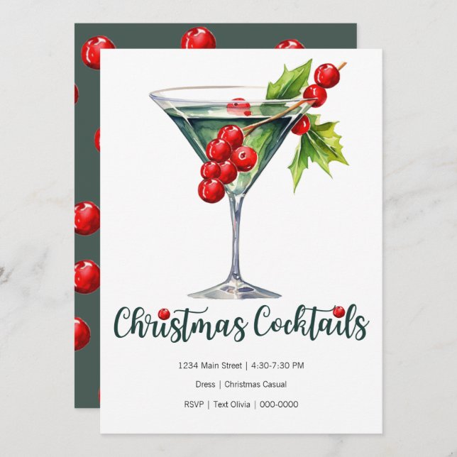 Helgdag jul med glas och Berries Julkort (Fram/baksida)