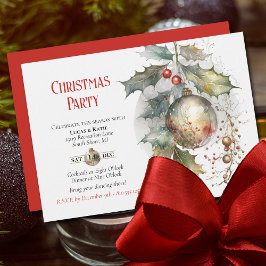 Helgdag jul Party Holly Ornament Red Guld Inbjudningar