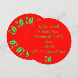 Helgdag jul Party Holly Round Red 4Jane Inbjudningar