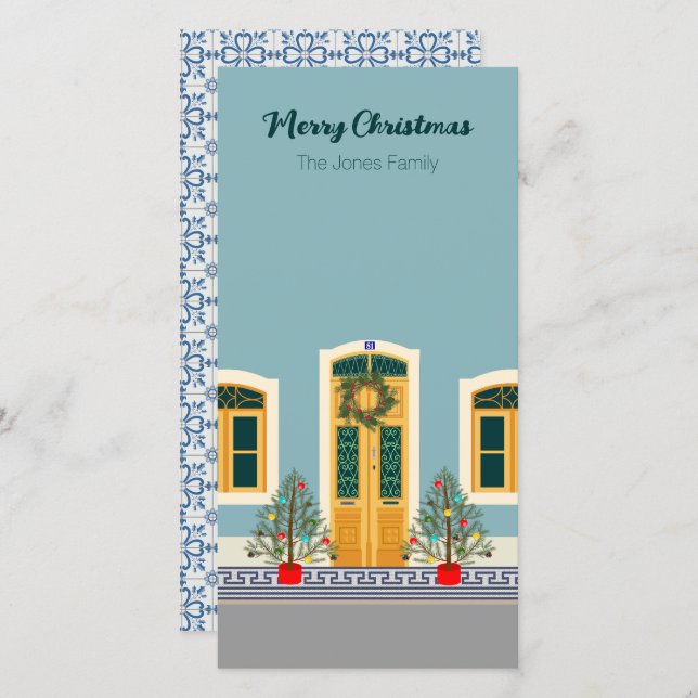 Helgdag jul - portugisiskt julkort (Fram/baksida)