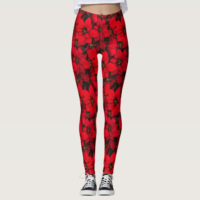 Helgdag Jul Red Flower Poinsettia Leggings (Framsida)