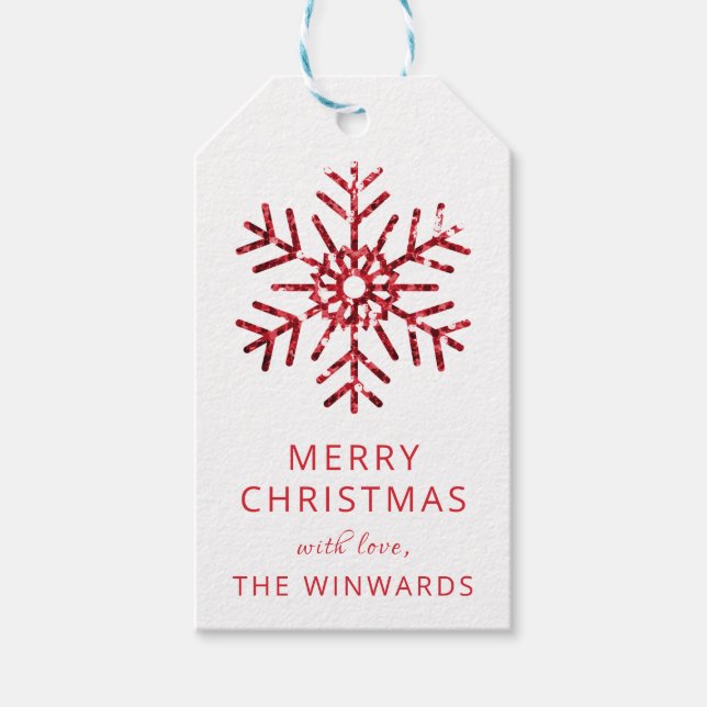 Helgdag jul Red Glitter Snowflake Presentetikett (Framsidan)