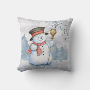 Helgdag jul Snögubbe Watercolor Snö Kudde