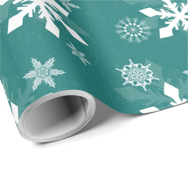 Helgdag jul Snowflake Teal Presentpapper (Rullad Hörn)