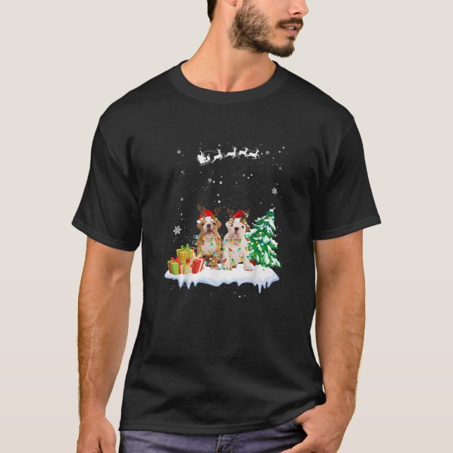 Helgdag Julafton Light Santa Bulldog Hund jul Tre T Shirt (Framsida)