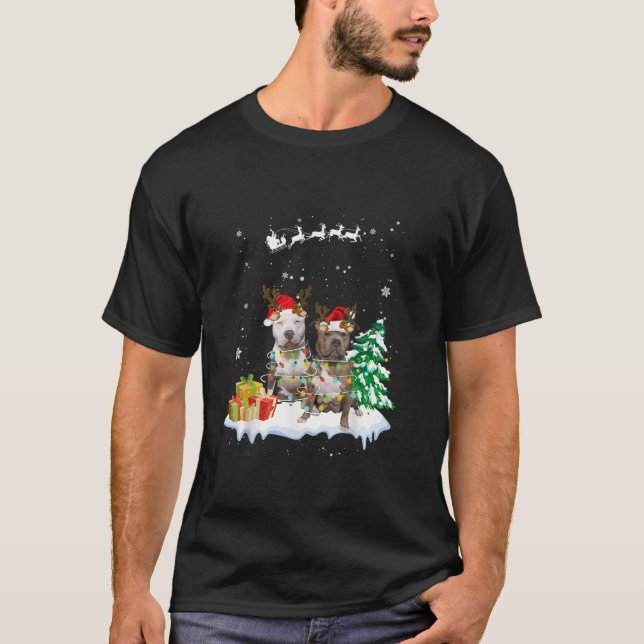 Helgdag Julafton Light Santa Pitbull Hund jul Tre T Shirt (Framsida)