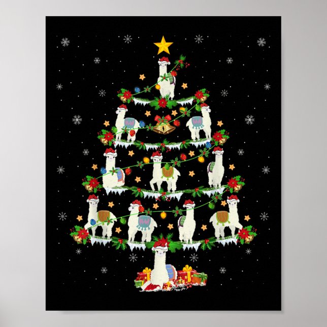 Helgdag Julafton Lighting Santa Llama Julgran Poster (Framsidan)