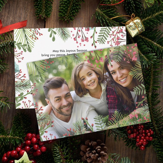 Helgdag julfotoport julkort (Winter Foliage Greenery Photo Holiday Card)