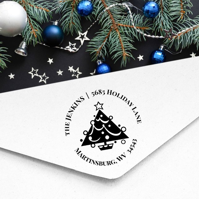 Helgdag Julgran Returadress Rubber Frimärke Stämpel (Skapare uppladdad)