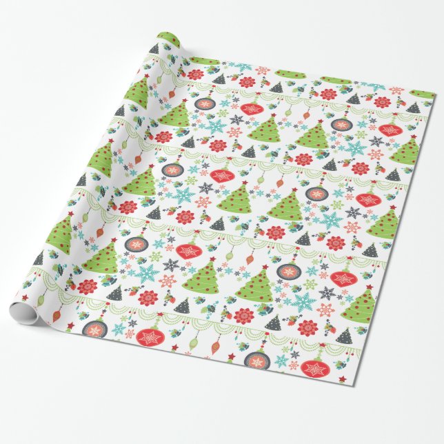 Helgdag Julgranar Snöflingor Wrapping Papper Presentpapper (Utrullad)