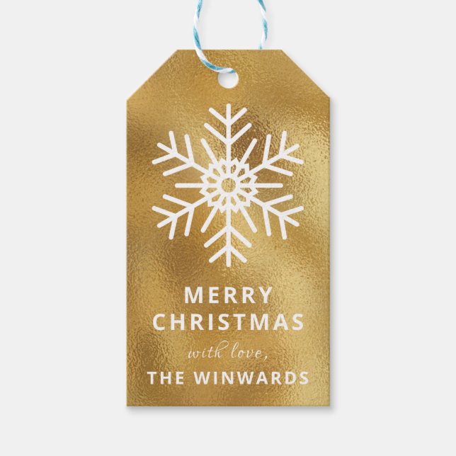 Helgdag Julguldblomma och vit snöflingor Presentetikett (Framsidan)