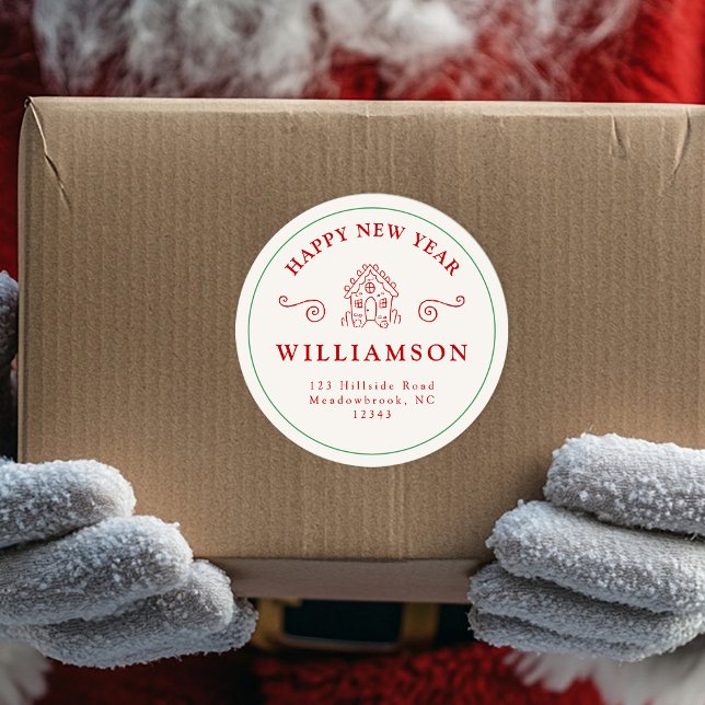 Helgdag Julrött Gingerbröd Returadress Runt Klistermärke (Skapare uppladdad)