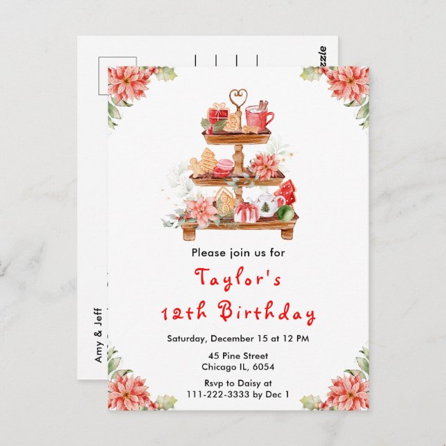 Helgdag julte Födelsedagsfest Red Vykort (Fram/baksida)