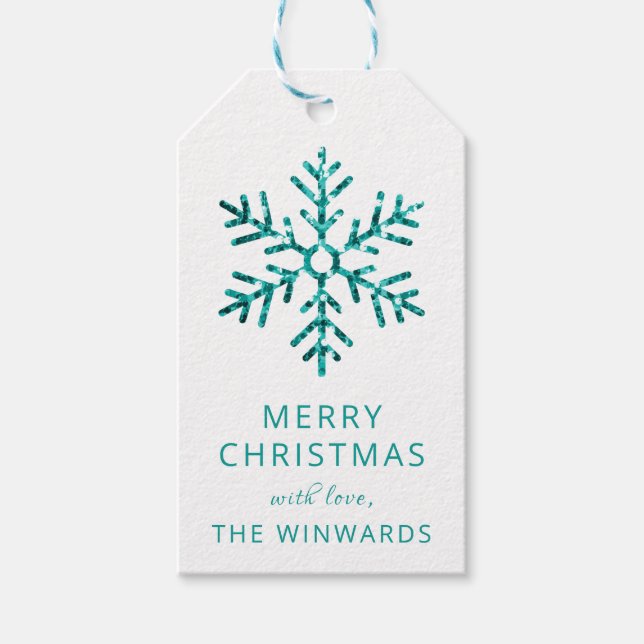 Helgdag julturkos Glitter Snowflake Presentetikett (Framsidan)