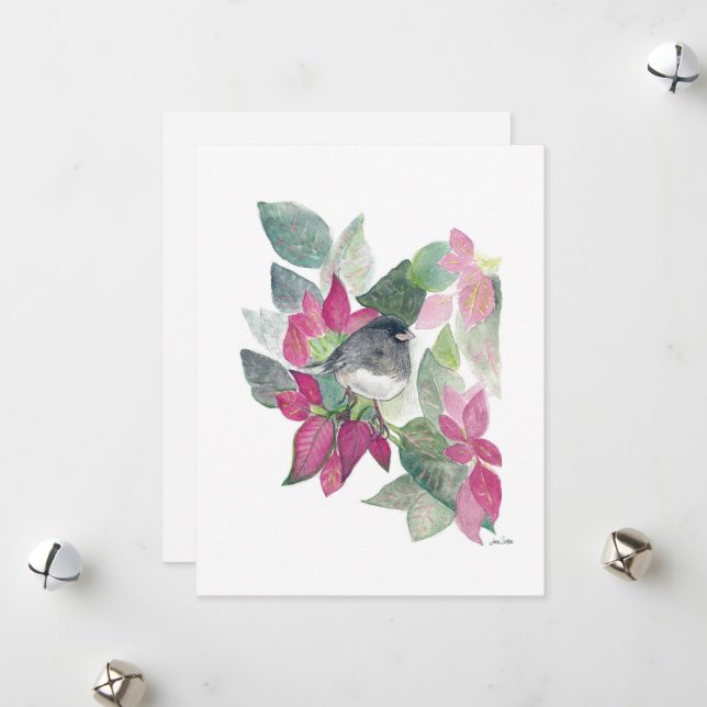 Helgdag Junco Bird Art Julkort (Fram/Back In Situ)