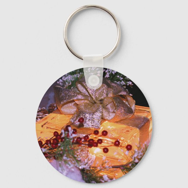 Helgdag-kedja för ljussken i Guld Bow-julklapp Nyckelring (Framsida)